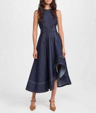 AUTH Women Cinq à Sept Cotton Round Neck Denim Fit & Flare Tank Midi Dress