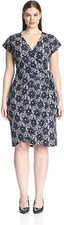 Society Plus Size Women's Cap Sleeve Floral Print Stretch Wrap Dress, Blue, 3X