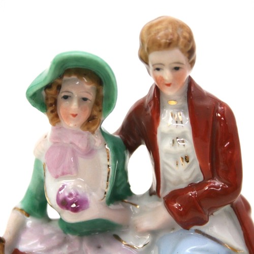 Estatuilla victoriana japonesa de colección 5-1/2" hombre mujer cortejo colonial pareja adorno dorado - Imagen 6 de 9