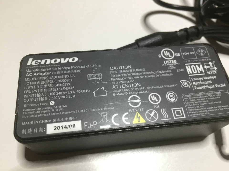 批量 10 件 正品 联想 45W 20V 便携式电脑 电源适配器 充电器 带线缆 超薄尖头 — 第 2/4 张图片