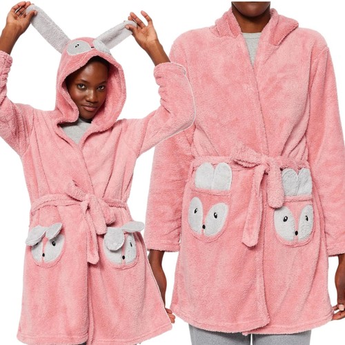 Women's Dressing Gown Homewear Bunny With Funny Business Ears Pockets