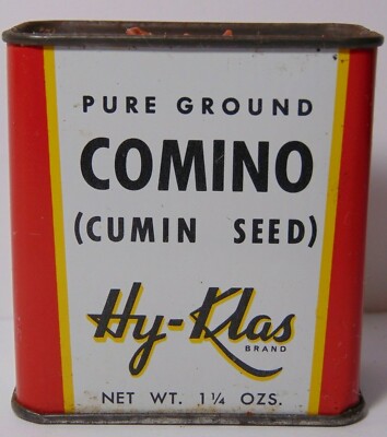 Vintage 1950s Hy-Klas COMINO Graphic Spice Tin Beaty Grocery St. Joseph Missouri