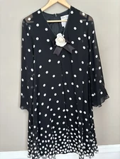 Rickie Freeman for Teri Jon Women’s Black W/white Polka Dot Silk Dress Size 4