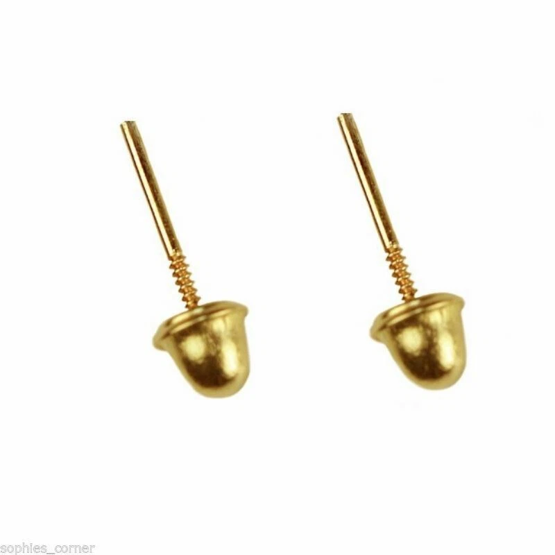 Aretes redondos naturales genuinos con pasador de diamantes atornillados - oro amarillo de 10 k - 1,8 mm Foto 3 de 3