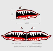 Flying Shark Teeth decals WWII Military Airplane Motorcycle Car Truck Bike Boat