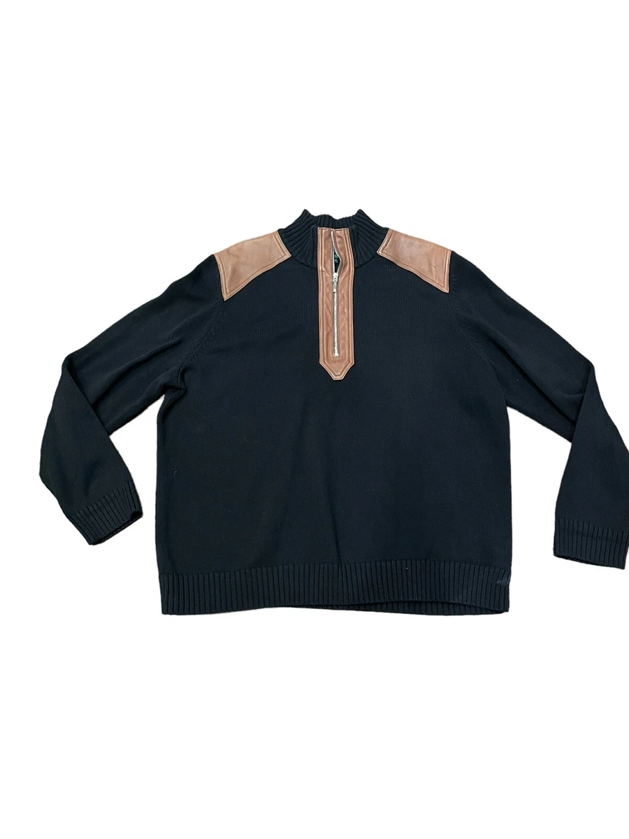 Lauren Ralph Lauren 1/4 Zip Sweater Genuine Leather Patches Plus Sz 2X Knit