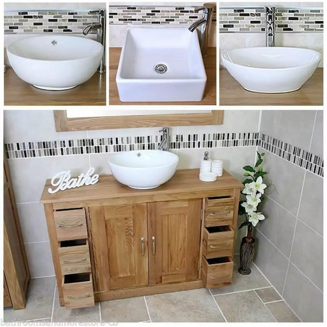 Bathroom Vanity Unit Oak Sink Cabinet Single Ceramic Wash Basin Tap Plug