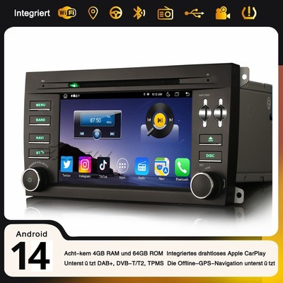 Acht-kern Android 14 DAB+ Navi Autoradio DSP DVB-T2 OBD2 Carplay Porsche Cayenne
