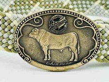 Tony Lama Solid Brass Chianina Bull Belt Buckle Cattle Breed Series 30" Belt