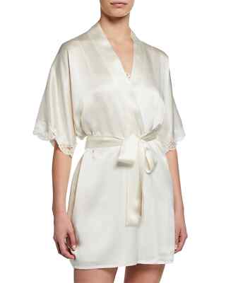 CHRISTINE LINGERIE Bijoux White Short Silk Robe L83608 Size Large