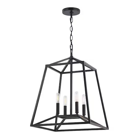 VAXCEL P0310 Hayes 4 Light Black Farmhouse Cage Pendant Lantern - Picture 1 of 9