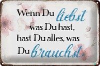 Schild Blech 30X20Cm - Made In Germany - Spruch Wenn Du Liebst Was Du Hast Metal