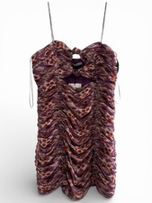 Zara Ruched Cut Out Mini Dress Purple Abstract Spaghetti Strap Bodycon M