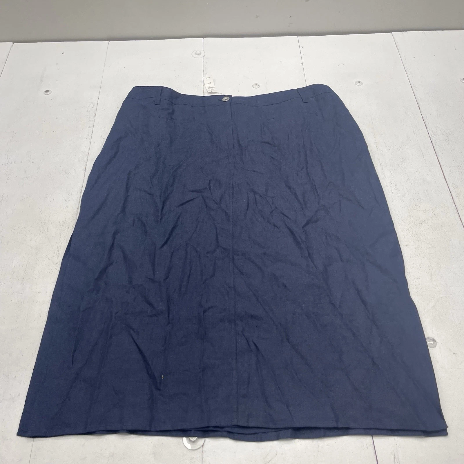 Talbots Navy Blue Linen Blend Straight MIDI Skirt Women's Plus Size 22W New