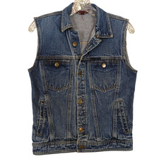 Vintage Jordache Denim Sleeveless Jacket Vest Pockets Button Front 1980's
