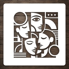 Abstract Faces in Harmony Reusable Mylar Stencil for DIY Wall Stencil Template