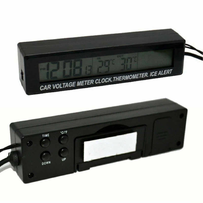1x Car Digital Voltmeter Thermometer Clock Ice Alert Gauge Orange&Bule Backlight — 第 3/4 张图片