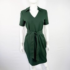 Alexia Admor Dark Green Belted Sheath Dress Size 6 Preppy Collared Short Sleeve