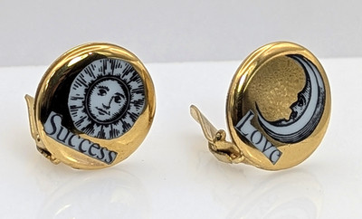 Piero Fornasetti Milano Ceramic LOVE SUCCESS Clip On Earrings Sun & Crescent
