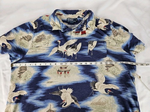 Vintage 90s Ralph Lauren Mens XXL 2X Japanese Crane Bird Hawaiian Polo Shirt - Picture 5 of 6