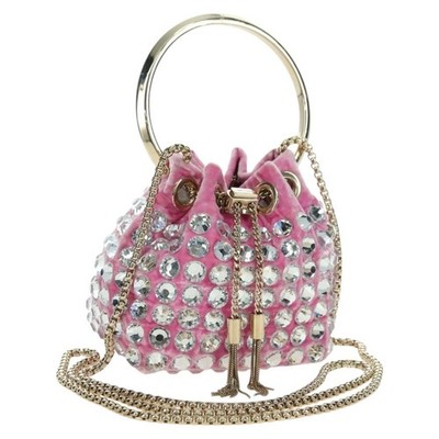 Jimmy Choo Chain Bonbon Shoulder Bag Velor 2way Pink Gold Auth 179776SAM
