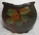 Vintage Weller? Pottery Pillow Vase Brown Leaf MCM Green Crazing Ruffle