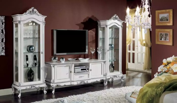 Wohnzimmer Set Wandregal Tv-StäNder Wohnwand 2X Vitrine Design 3Tlg.Neu-image