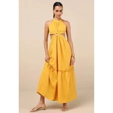 Lulus Island Vacay Marigold Yellow Tie-Back Maxi Dress