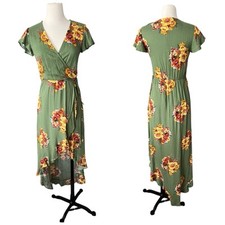 Altar'd State Green Floral High Low Faux Wrap Dress Sz.Small Party Boho Flowy