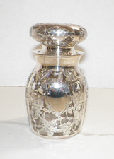 ANTIQUE ALVIN RT NOVEAU STERLING OVERLAY CLEAR GLASS VANITY JAR