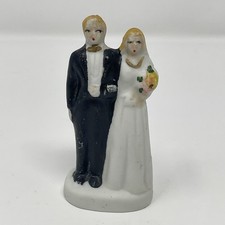Vintage Bride and Groom Ceramic Wedding Cake Topper Made in Japan Mid-Century