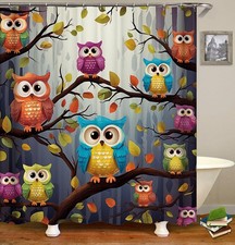 Shower Curtains Set, Cartoon Owl Standing on The Branch Cute Animal, Designer...