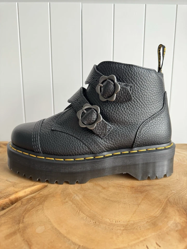 Dr. Martens Devon Flwr Flower Black Leather Platform Boots Women’s Size 9 New - Image 2 of 4