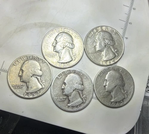 Washington Silver Quarters Lot (5) 1941-D • 1943• 1952 1962-D •  1964-D VG-XF🔥