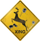DEER CROSSING SIGN Metal/Bullet Holes/Rustic Hunting Cabin Lodge Street Road Dec