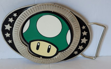 Super Mario Bros Belt Buckle Reversible Spinning Mushroom Green/ Red 2011