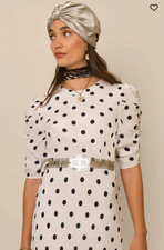 NEW Rixo Evelyn Tiered Ivory Vintage Spot Midi Dress Size S