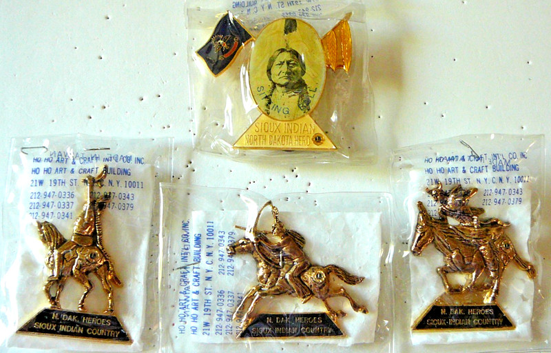 Lions Club Pins - NORTH DAKOTA HERO SITTING BULL and 3 SIOUX WARRIORS