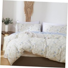 Duvet Cover King Size White Cotton Botanical Floral King 104"x90" Blue Floral