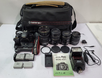 Canon EOS Rebel XSi 450D Camera | 4x Lenses: 18-200mm, 17-85mm, 28-80mm, 18-55mm