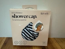 NEW Kitsch Eco-Friendly Reusable Shower Cap Black White Stripe