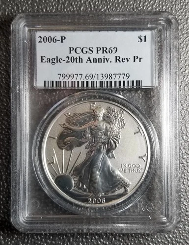 2006-P American SILVER Eagle ASE 20th Anniversary REVERSE PROOF PCGS PR69