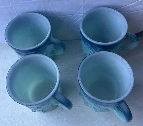 Vintage Anchor Hocking Fire King Diamond Point Blue Kimberly Mugs Set of 4