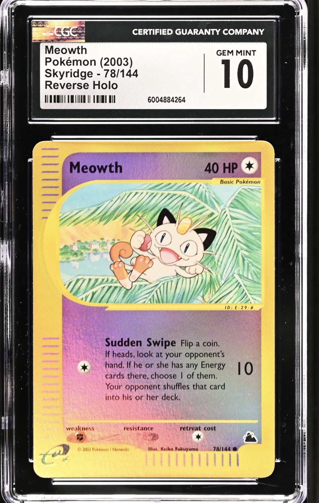 2003 Pokemon Meowth 78/144 Skyridge Reverse Holo | CGC 10 | POP 6 | 💎🔥