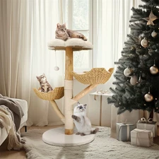110Cm Modern Cat Furniture Climbing Tree Solid Wood Activity Center with Scratch