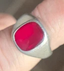 ~VINTAGE~MCM~MODERNIST~STERLING~SILVER~w/~BLOOD~RED~STONE~ORNATE~RING~SIZE~7~NR~