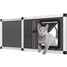 Window Ventilated Pet Door, 32-38" W, Aluminum Frame, Stainless Steel Mesh Scree