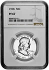 1958 50C Proof Silver Franklin Half Dollar NGC Graded PF 67 White Coin
