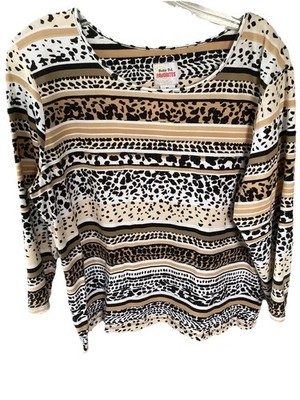Ruby Rd. Favorites Women s Knit Top XL Animal Print Long Sleeve Cotton