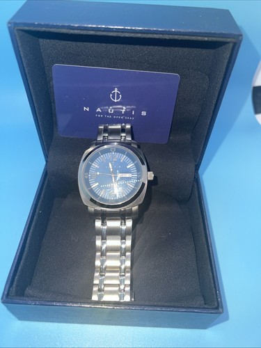 Nautis Stealth Men's Watch 45mm Swiss Movement Blue Stainless Needs New Battery - Picture 2 of 8